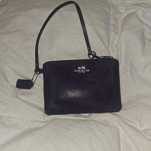 Coach Dark Purple Leather Wristlet with Silver Logo